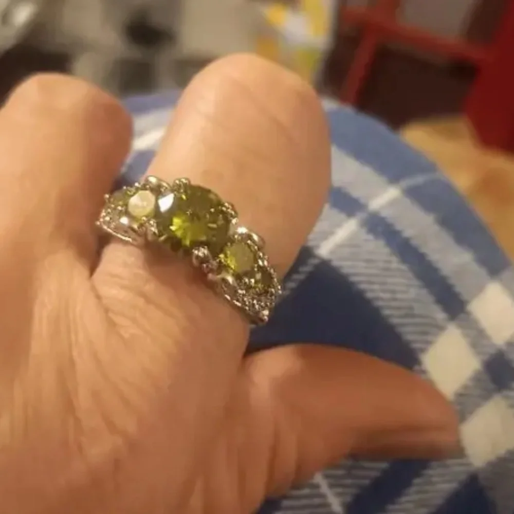 Amethyst Peridot Moissanite Gemstone Silver Ring Engagement Eternity Band